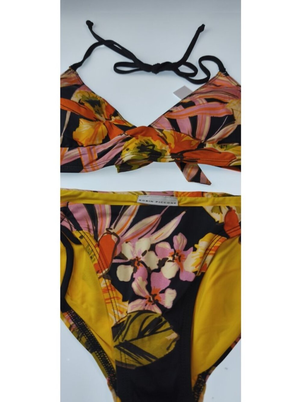Robin Piccone Mila Bikini Set M Tropical Floral Halter Tie Front + Bottom NWT